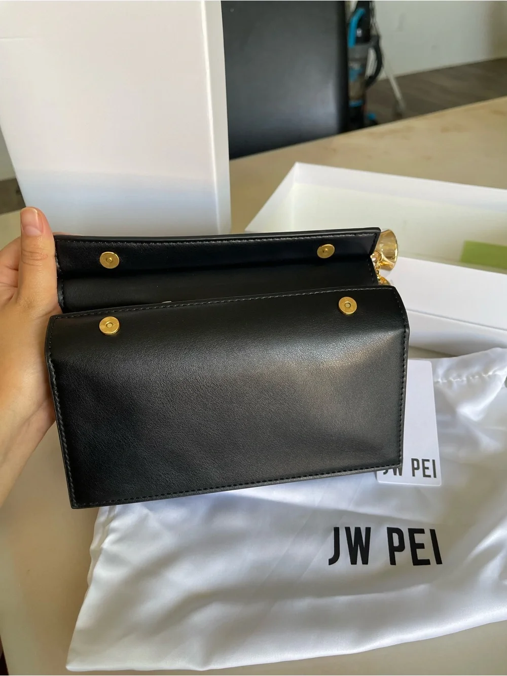JW PEI Black Shoulder Bag with Gold Leaf Hardware